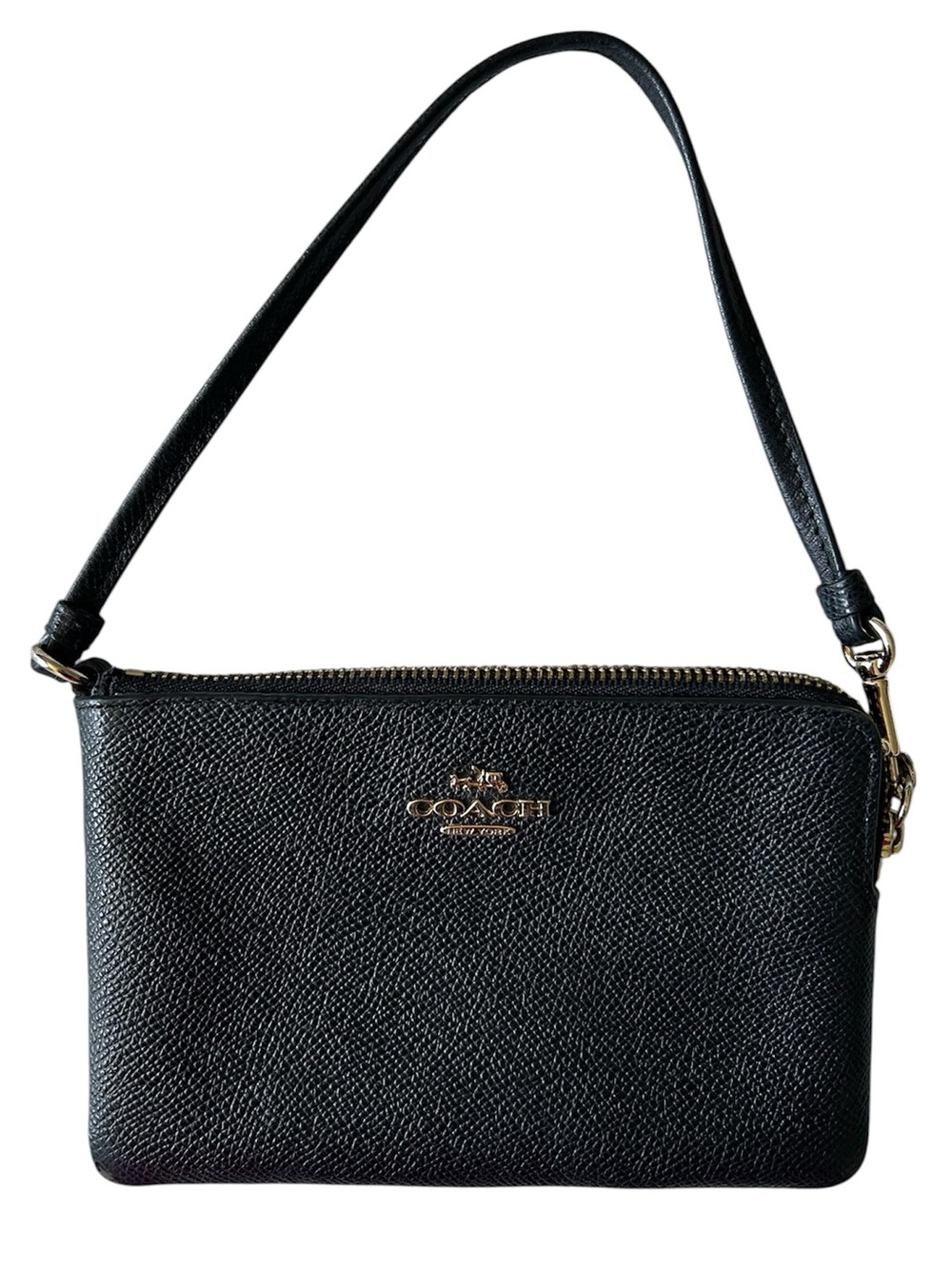 GUC Coach Black Leather Pebbled Wristlet with Gold Hardware